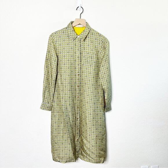 Tory Burch Monogram Logo Allover Print Button Front Shirt Dress Womens Size 4 - Picture 1 of 8